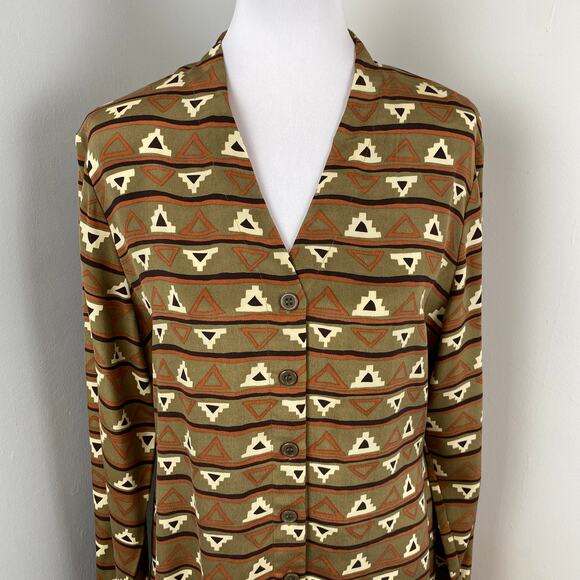 Via Seta Vintage Silk Southwest Button Down Long Sleeve Tunic Top Large - Picture 2 of 7